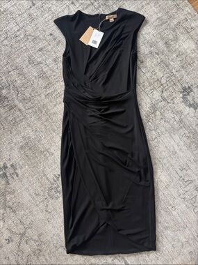 Michael Kors Collection Black Ruched Midi Sheath Dress